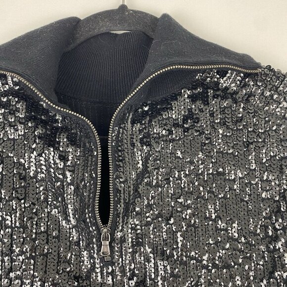 J. Crew Collection Women's Sequin Reversible Zip Up Turtleneck Sweater Size L - Picture 2 of 9
